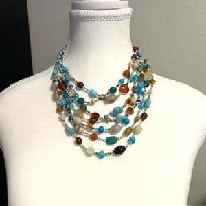 Multistrand Blue Multicolored Crystal Beads Statement Bib Necklace